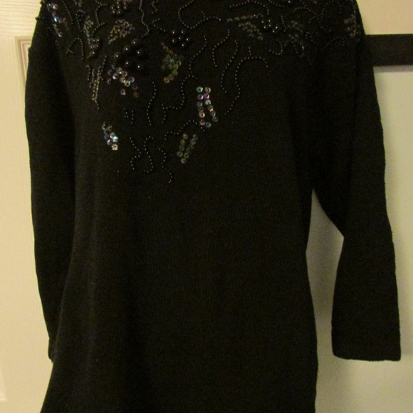 SARAH MORGAN BLACK 3/4 SLEEVE SWEATER BEADED DES - Picture 4 of 7